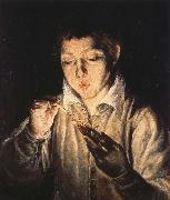El Greco A Boy blowing on an Ember to light a candle Germany oil painting artist
